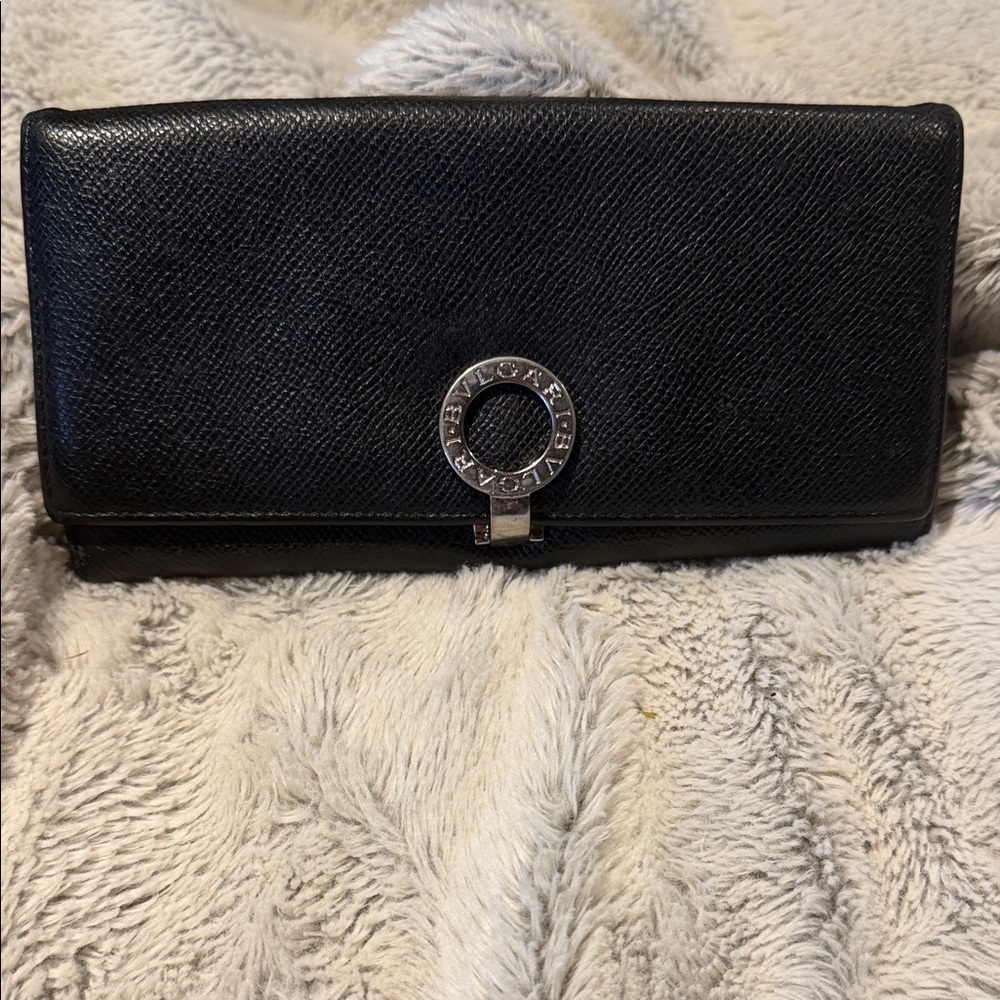 Bulgari Black Wallet with Silver Accent